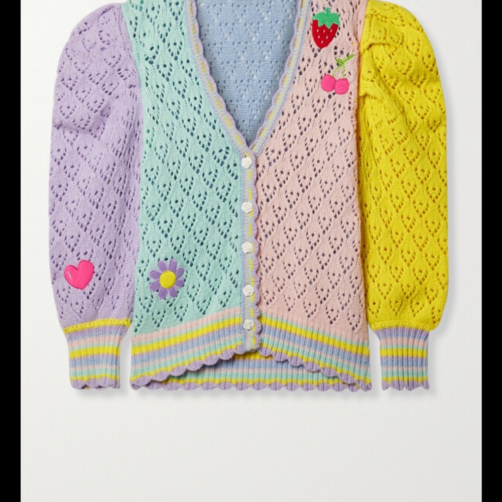 Sweet, Bright, Playful LoveShackFancy Pastel Patchwork Crochet Cardigan - Picture 2 of 9